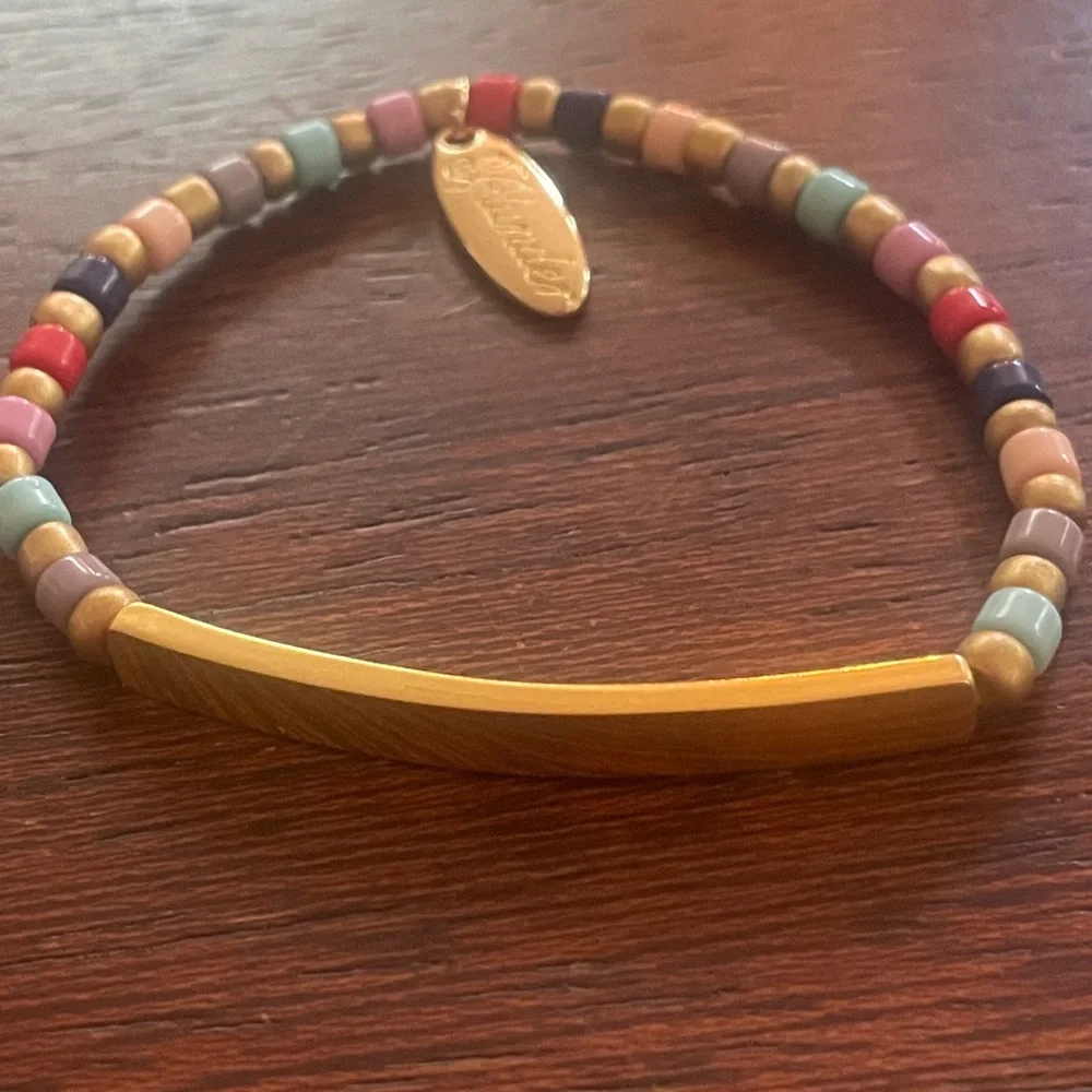 Plunder Multicolor Bead Bracelet w/Gold Engravable Rectangular Plate. New in bag - Picture 2 of 5